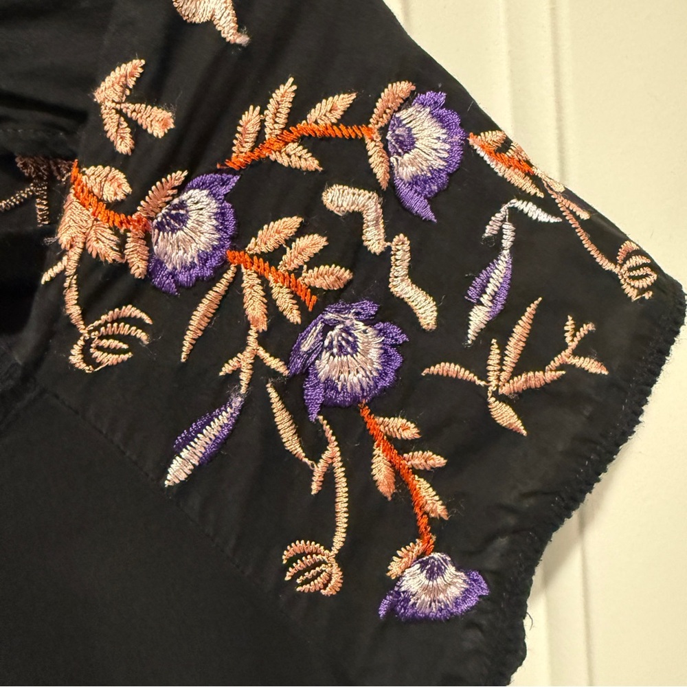 Free People Boho Black Floral Embroidered Off Shoulder Dress - Picture 6 of 12